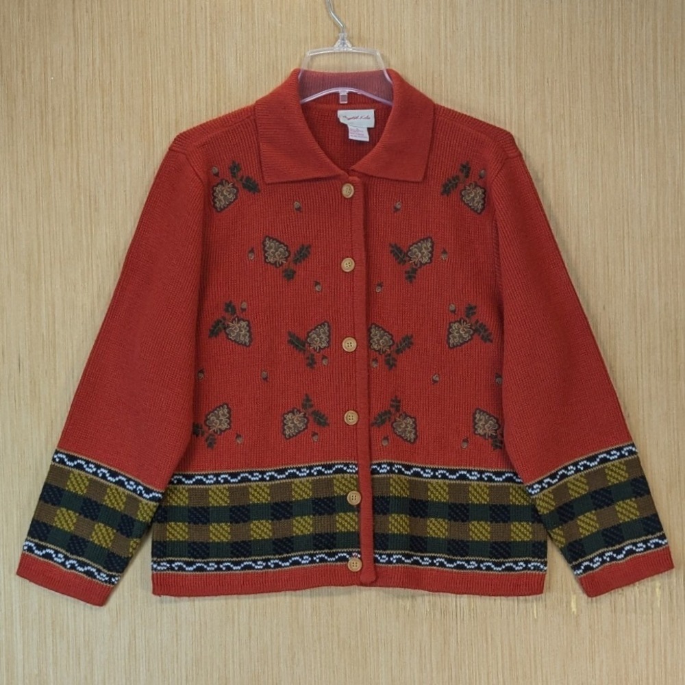 Crystal Kobe Womens Autumn Fall Pinecone Embroidered Cardigan Sweater Size M